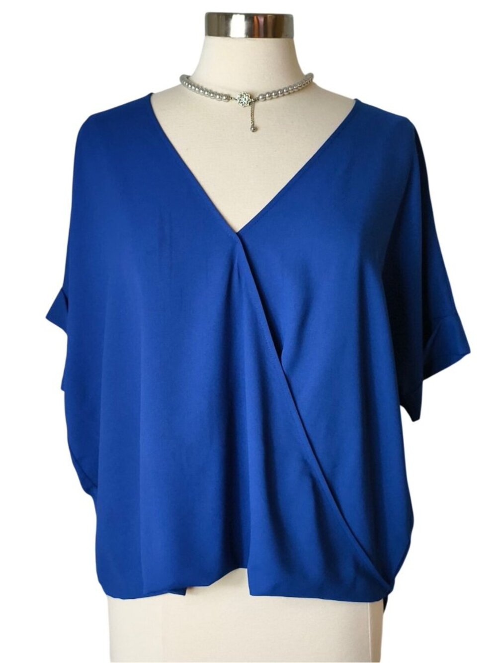 Zenana XL Wrap Blouse Blue Oversize V-Neck Dolman Sleeve Minimalist Soft Feminin